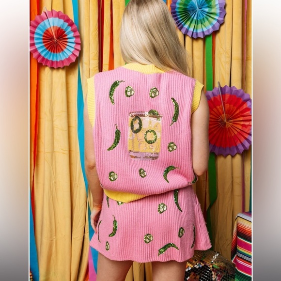 Spicy Marg Queen Sweater Vest & Pink Jalapeno Sweater Skirt SET | QOS - Picture 4 of 7